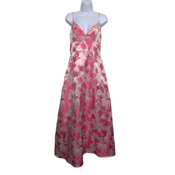 Lulu's Women's size S Passion Pink Floral Print Jacquard Maxi Dress Gown Lined - Picture 3 of 14